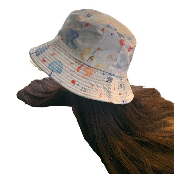 Boutique Handcrafted Whimsical Mushroom Print Baby Blue Trendy Bucket Hat OSFM - Picture 6 of 8